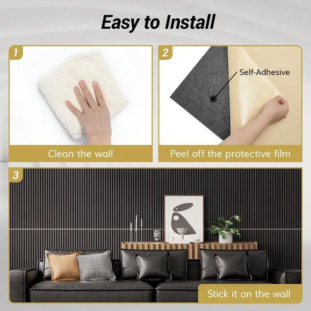 Alt view image 6 of 7 - 4-Pack Acoustic Wood Veneer Wall Panels, 47.2 * 23.6 * 0.74 3D Self-Adhesive Panel, Dual Layer Soundproof Tiles for Echo Absorption, Decorative Acoustical Barrier, Blackwood Veneer