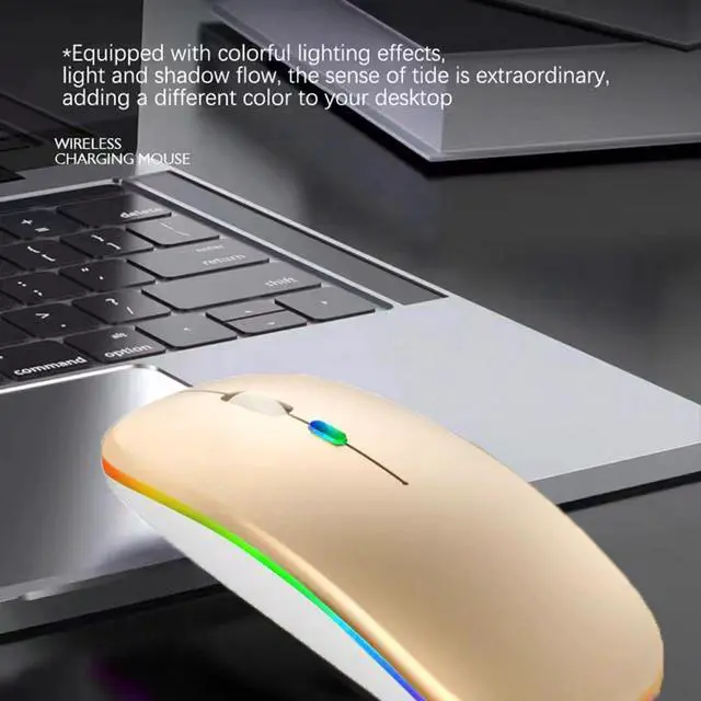 Alt view image 6 of 7 - Wireless Bluetooth Mouse,LED Dual Mode Rechargeable Silent Slim Laptop Mouse,Portable(BT5.2+USB Receiver) Dual Mode Computer Mice,for Laptop,Desktop Computer,ipad Tablet,Phone,TV (Gold)