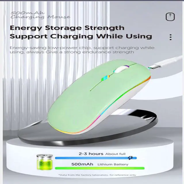 Alt view image 5 of 7 - Wireless Bluetooth Mouse,LED Dual Mode Rechargeable Silent Slim Laptop Mouse,Portable(BT5.2+USB Receiver) Dual Mode Computer Mice,for Laptop,Desktop Computer,ipad Tablet,Phone,TV (Green)