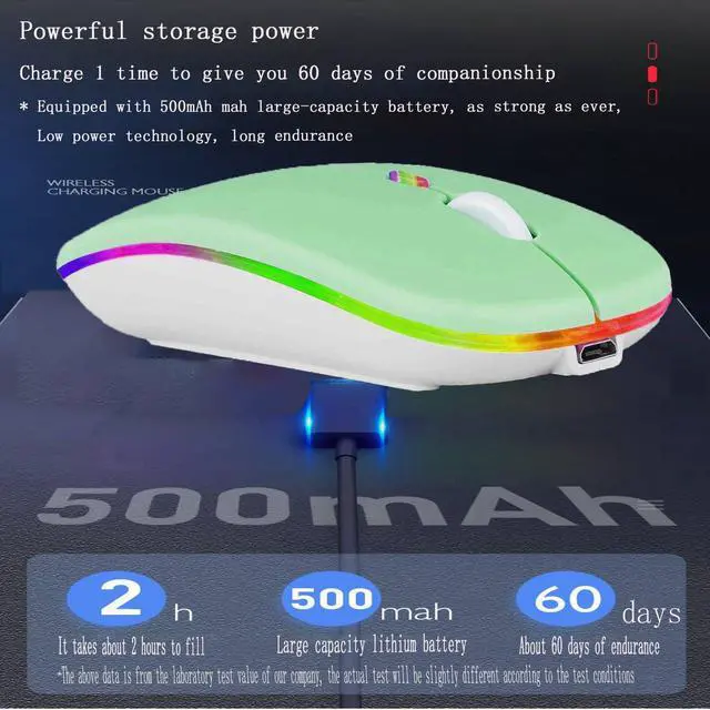 Alt view image 7 of 7 - Wireless Bluetooth Mouse,LED Dual Mode Rechargeable Silent Slim Laptop Mouse,Portable(BT5.2+USB Receiver) Dual Mode Computer Mice,for Laptop,Desktop Computer,ipad Tablet,Phone,TV (Green)