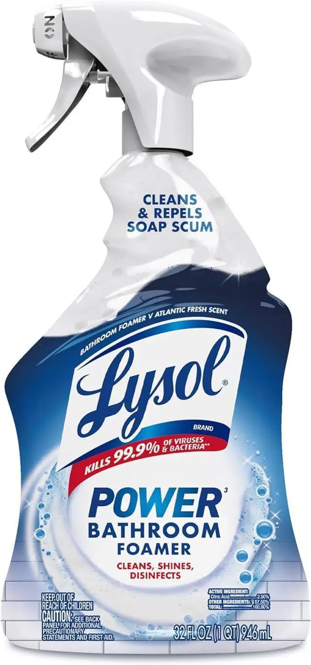 Main image of Lysol Power Foaming Bathroom Cleaner, Multipurpose Cleaner for Showers, Bathtubs, Sinks, Disinfectant Spray Kills 99.9% of Germs, Zero Bleach Cleaning Spray, 32 Oz.