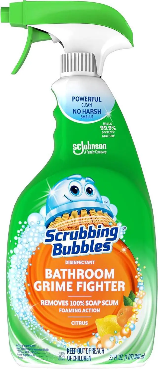 Main image of Scrubbing Bubbles Bathroom and Shower Cleaner Disinfectant Spray, Bathroom Grime Fighter, Citrus Scent, 32oz