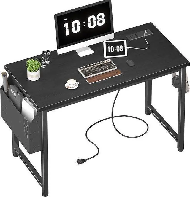 Main image of Lufeiya 39 inch Computer Desk with Power Outlet, 40 inch Teen Study Table Home Office Work Writing Desks with Charging Station Outlets Built in, Black