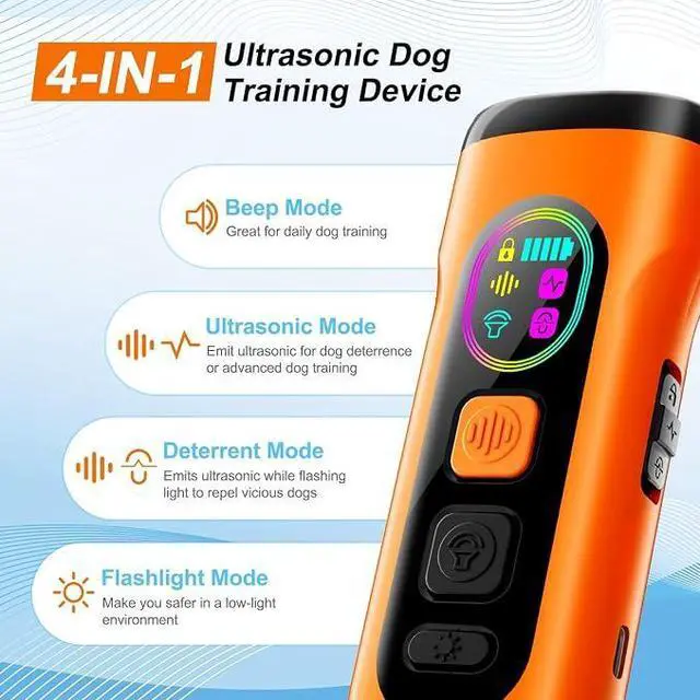 Alt view image 2 of 3 - SEDULAN Dog Bark Deterrent Devices Anti Barking Device for Dogs Ultrasonic Bark Stopper Portable Dog Training Tool Indoor Outdoor Up to 50ft Correct Bad Behavior of Own or Neighbor's Dog (Orange)