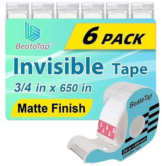 Main image of Tape, Invisible Tape for Gift Wrapping, 6 Rolls+6 Dispensers, Matte Finish, Writable, 3/4x 650, Clear Tapes for Christmas Wrapping Paper, Office&School Supplies