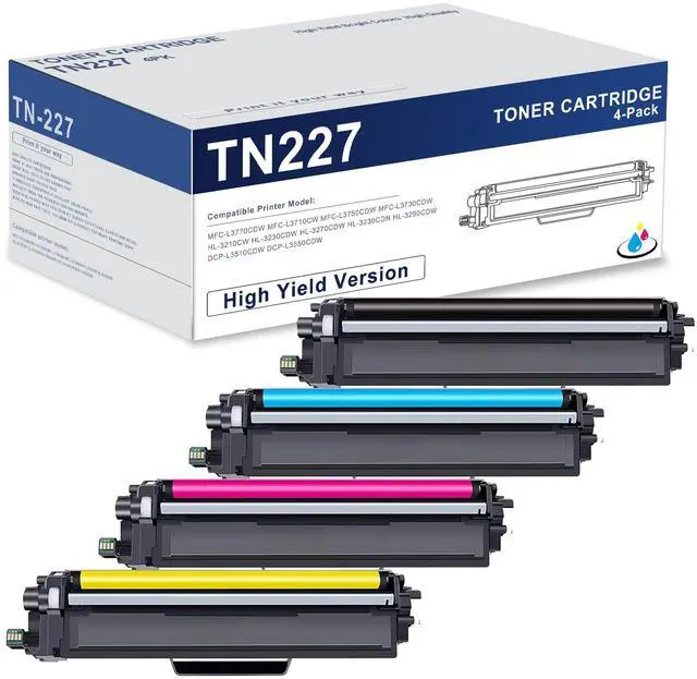 Main image of TN227 High Yield Toner Cartridge 4 Pack Compatible TN227BK TN227C TN227M TN227Y Replacement for Brother TN-227 TN-227BK/C/M/Y for MFC-L3770CDW HL-L3290CDW HL-L3270CDW Printer (with Chip)
