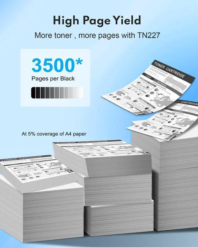 Alt view image 4 of 7 - TN227 High Yield Toner Cartridge 4 Pack Compatible TN227BK TN227C TN227M TN227Y Replacement for Brother TN-227 TN-227BK/C/M/Y for MFC-L3770CDW HL-L3290CDW HL-L3270CDW Printer (with Chip)