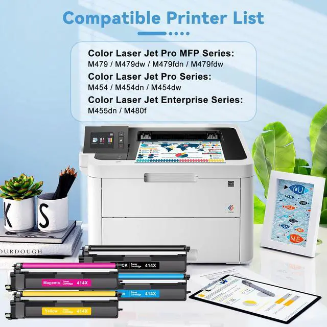 Alt view image 2 of 7 - 414X High Yield Toner Cartridges 4 Pack with Chip Compatible with HP 414X W2020X 414A W2020A Toner Compatible with HP Color Laserje Pro MFP M479fdw Color Laserje Pro M454dw M454dn M480f M455dn Printer