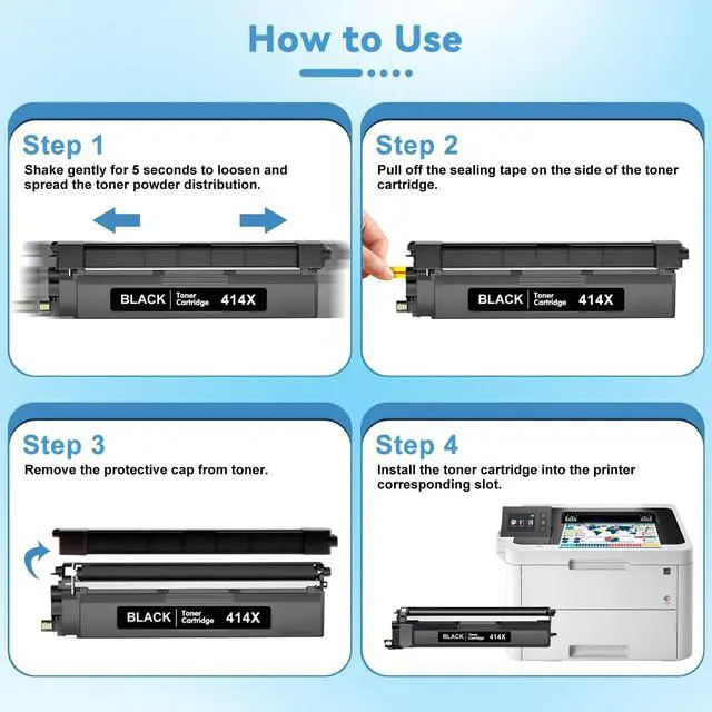 Alt view image 6 of 7 - 414X High Yield Toner Cartridges 4 Pack with Chip Compatible with HP 414X W2020X 414A W2020A Toner Compatible with HP Color Laserje Pro MFP M479fdw Color Laserje Pro M454dw M454dn M480f M455dn Printer