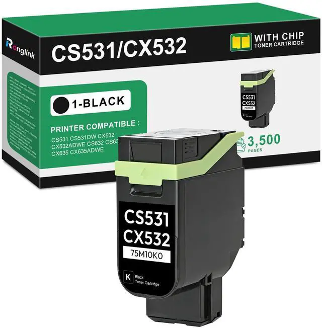 Main image of CS531 CX532 Toner Cartridge (with New Chip) Replacement for Lexmark 75M10K0 Black Toner Cartridge for CS531 CS531dw CX532 CX532adwe CS632 CS632dwe CX635 CX635adwe Printer, 1-Pack