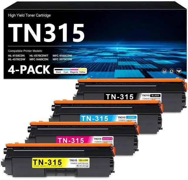 Main image of TN315 Toner Cartridge High Yield 4-Pack TN-315 BK/C/M/Y Toner HL-4570CDW | Replacement for Brother TN315 TN310 Compatible with HL-4140CN HL-4150CDN HL-4570CDWT MFC-9460CDN MFC-9560CDW MFC-9970CDW