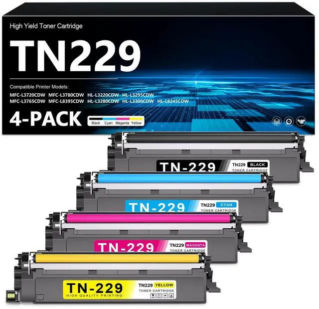 Main image of TN229 TN-229 Toner Cartridge 4-Pack (BK/C/M/Y) Replacement for Brother TN-229 TN229 Toner Compatible with HL-L3300CDW HL-L3220CDW HL-L3280CDW L3295CDW L8245CDW MFC-L3720CDW MFC-L3765CDW MFC-L3780CDW