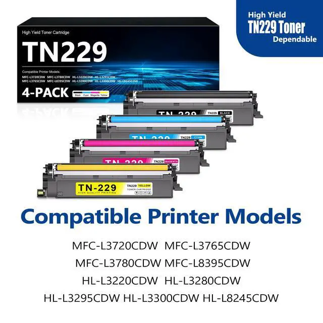 Alt view image 2 of 7 - TN229 TN-229 Toner Cartridge 4-Pack (BK/C/M/Y) Replacement for Brother TN-229 TN229 Toner Compatible with HL-L3300CDW HL-L3220CDW HL-L3280CDW L3295CDW L8245CDW MFC-L3720CDW MFC-L3765CDW MFC-L3780CDW