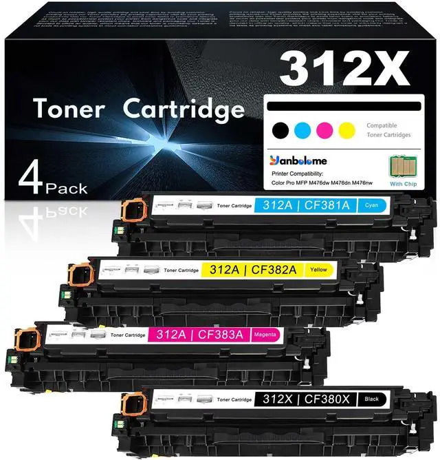 Main image of 312X 312A Remanufactured Toner Cartridges 4 Pack High Yield Replacement for HP 312X 312A Toner for Color Pro MFP M476dw M476dn M476nw Printer (CF380X CF381A CF382A CF383A CF380A)