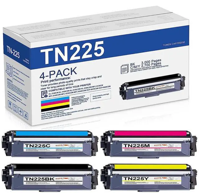 Main image of TN225 Toner Cartridge (4-Pack, BK/C/M/Y) Replacement for Brother TN225/TN221 for MFC-9130CW HL-3140CW HL-3170CDW HL-3180CDW MFC-9330CDW MFC-9340CDW Color Printer