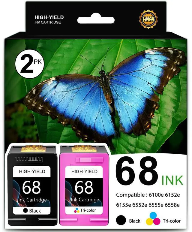 Main image of 68 Ink Cartridges Replacement for 68 Black Color Ink Cartridges Combo Pack Compatible with Envy 6152e, 6155e, 6552e, 6555e, 6558e Series Printer 2PK (1 Black, 1 Tri-Color)