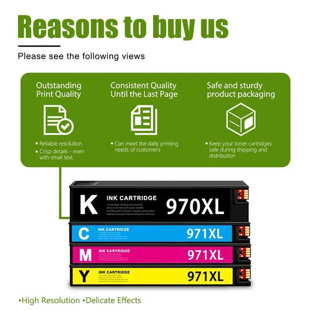 Alt view image 5 of 6 - 970XL 971XL Ink Cartridges Compatible 970 971 970XL 971XL High Capacity Ink Replacement for HP Officejet Pro X476dw X576dw X451dw X551dw X451dn X476dn Printer Ink (4 Packs, BK/C/M/Y)