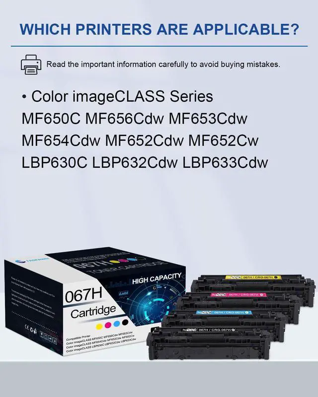 Alt view image 2 of 6 - 067H Toner Cartridges High-Yield 4 Pack: Compatible CRG 067H Toner Replacement for Canon 067H imageCLASS MF650C MF656Cdw MF653Cdw MF654Cdw MF652Cdw MF652Cw LBP630C LBP632Cdw Printers(1BK/1C/1M/1Y)