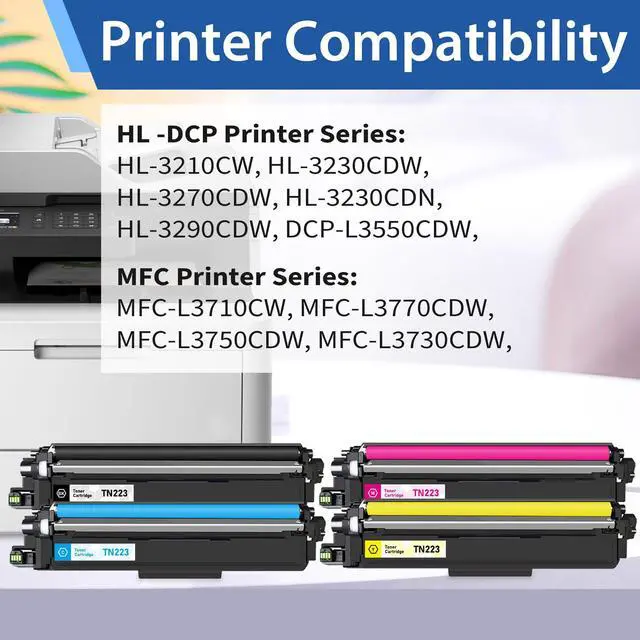 Alt view image 2 of 7 - TN-223 BK/C/M/Y Toner Cartridges Replacement for Brother TN223BK/C/M/Y Toner Cartridge for TN223 Black Cyan Magenta Yellow, MFC-L3710CW MFC-L3750CDW MFC-L3770CDW Toner Printer, TN223 4PK