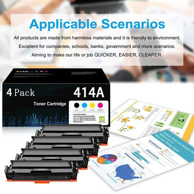 Alt view image 5 of 6 - 414A 414X Toner Cartridges Replacement for HP 414A Toner Cartridges 4 Pack for Color Pro MFP M479fdw M454dw M454dn M455dn M479fdn Printer | W2020A W2021A W2022A W2023A