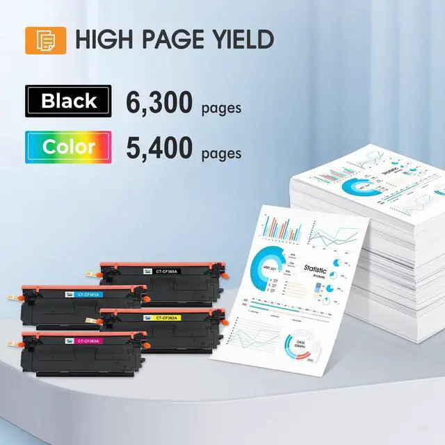Alt view image 3 of 7 - 508A M553 Toner Cartridge Set 4-Pack 508X Toner CF360A CF360X | Compatible for HP Color LaserJet Enterprise M553 M552 MFP M577 Series M552dn M553dn M553x M553n Printer