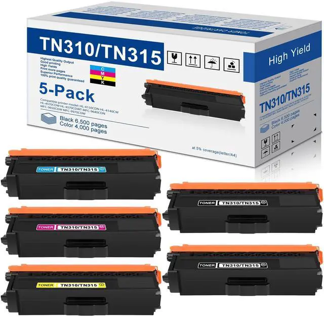 Main image of TN-315 TN310 Toner Cartridge High Capacity Replacement for Brother TN315 Toner for HL-4150CDN 4570CDW MFC-9970CDW 9640CDN 9650CDW Printer (5-Pack, 2BK/1C/1M/1Y)