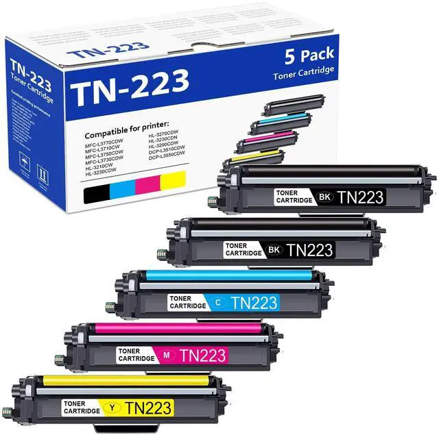 Main image of TN-223 TN223 Toner Cartridge (5 Pack) Replacement for Brother TN223 BK/C/M/Y Toner Cartridge for MFC-L3770CDW MFC-L3750CDW MFC-L3710CW HL-L3210CW Printer