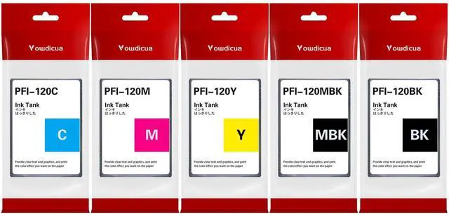 Main image of PFI-120 Ink Cartridges Set 5 Pack (Matte Black,Black,Cyan,Magenta,Yellow) Compatible PFI-120 Ink Replacement for Canon TM-205 300 305 200 Printer