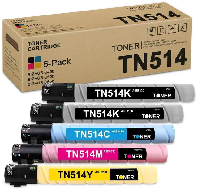 Main image of TN514 TN-514 Toner Cartridge Set (5-Pack, 2BK/1C/1M/1Y) - TN514K TN514C TN514M TN514Y Toner Cartridge (A8DA130 A8DA430 A8DA330 A8DA230) Replacement for Konica Minolta Bizhub C458 C558 C658 Printer