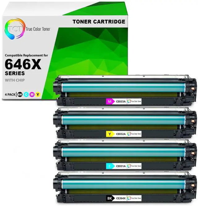 Main image of 646X 646A Toner Cartridge 4 Pack - Compatible Replacement for HP CE264X CF031A CF032A CF033A High Yield - Works with HP LaserJet CM4540 MFP - Black, Cyan, Magenta, Yellow