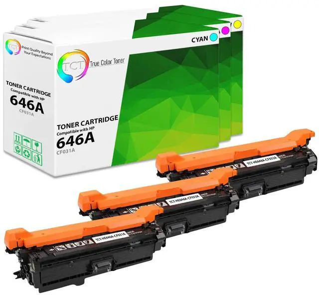 Main image of 646A Color Toner Cartridge 3 Pack - Compatible Replacement for HP 646A CF031A CF032A CF033A Works with HP Color LaserJet Enterprise CM4540 MFP Printers (Cyan Magenta Yellow)