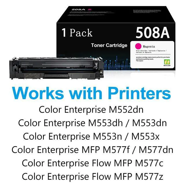 Alt view image 2 of 6 - 508A Magenta Toner Cartridges with Chip: Compatible with HP 508A CF363A Laser Jet M553 M552 M577 Series Enterprise M553 M553dn M553n M553X (CF363A 508X CF363X)