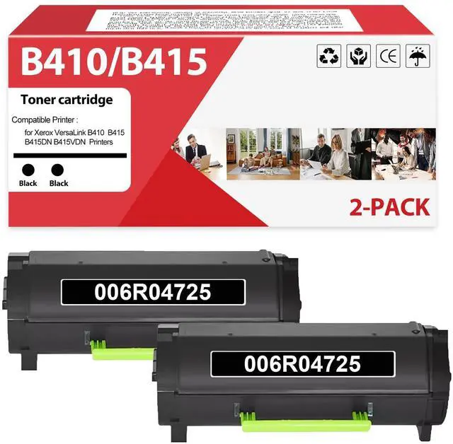 Main image of B410 B415 High Yield Toner Cartridge Replacement for 006R04725 Black Toner Cartridge Work for Xerox B410 VersaLink B415 B415DN B415VDN Printers2 Packwith New Chip