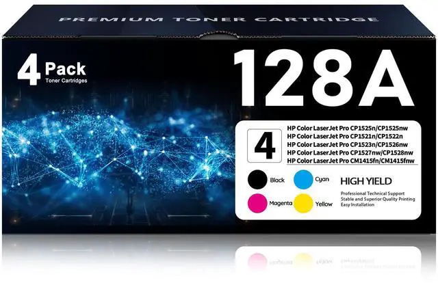 Main image of 128A Toner Cartridges 4 Pack High Yield Replacement for HP128 128A CE320A CE321A CE322A CE323A with Color LaserJet Pro CM1415fn CM1415fnw CP1525n CP1525nw Printer (Black Cyan Magenta Yellow)