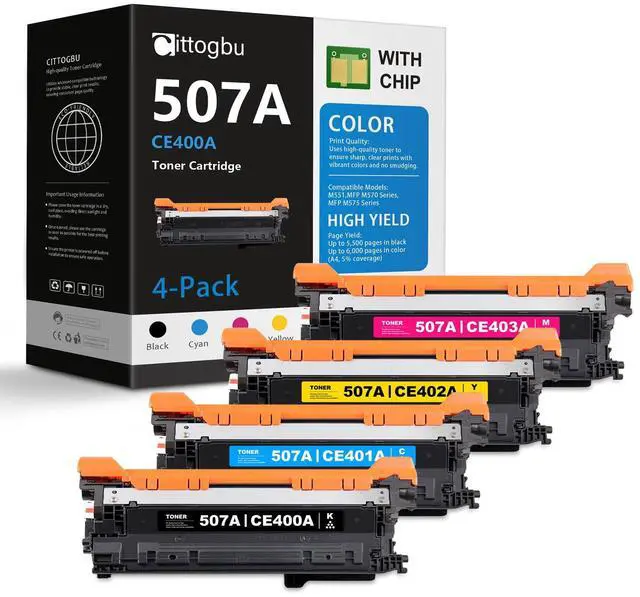 Main image of 507A Toner Cartridges 4-Pack (BK/C/M/Y) Replacement for HP 507A Toner & 507A Ink, Compatible with Enterprise 500 Color M551, MFP M570, MFP M575 Series Printer (CE400A, CE401A, CE402A, CE403A)