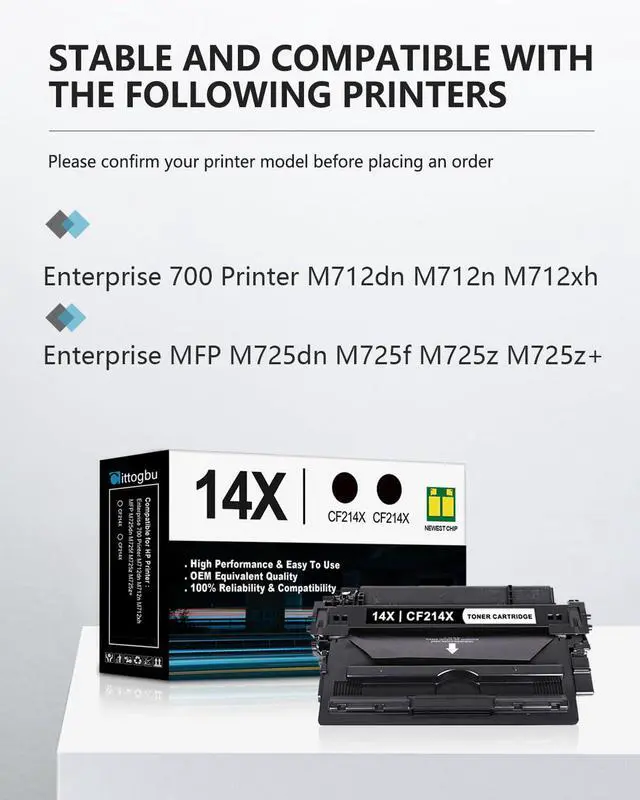 Alt view image 2 of 7 - 14X Black High Yield Toner Cartridge(1 Pack): Compatible CF214X 14X Toner Cartridge Replacement for HP 14X Enterprise 700 Printer M712dn M712n MFP M725dn M725f M725z M725z+ Printers