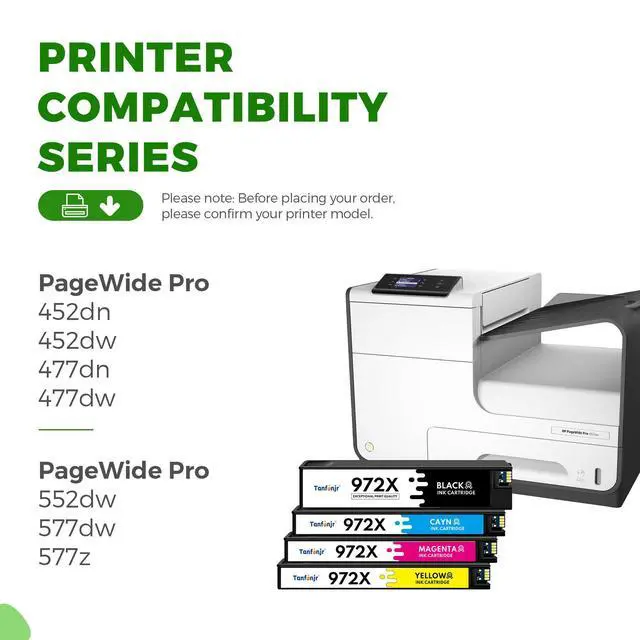 Alt view image 2 of 7 - 972X Ink Cartridge High Yield Replacement for HP972X 972 X Pagewide Pro MFP 477dw 477dn 452dn 577dw 552dn 552dw Printer (4 Pack, Black, Cyan, Magenta, Yellow)
