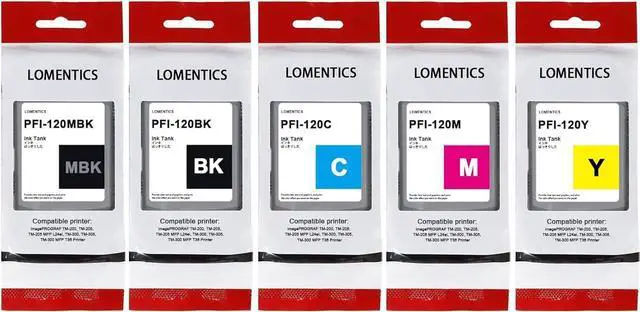 Main image of PFI120 130-ml Ink Tank (5-Pack, Matte Black, Cyan, Magenta, Yellow, Black) Lometic Compatible PFI120MBK PFI120BK PFI120C PFI120M PFI120Y Replacement for Canon TM-205 TM-300 TM-305 Printer