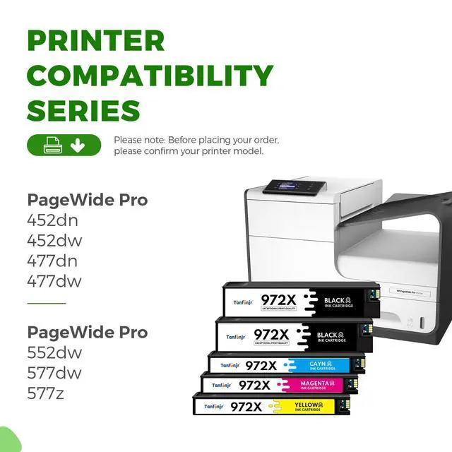 Alt view image 2 of 7 - 972X 972 High Yield Ink Cartridge 5/Packs Replacement for HP 972X 972 X PageWide Pro 477dw 577dw 452dw 477dn 452dn 577z 552dw P55250dw Printers | 2Black Cyan Magenta Yellow
