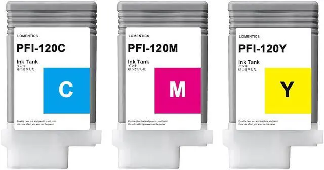 Alt view image 2 of 7 - PFI120 130-ml Ink Tank (3-Pack, Cyan, Magenta, Yellow) Lometic Compatible PFI120C PFI120M PFI120Y Replacement for Canon TM-205 TM-300 TM-305 Printer
