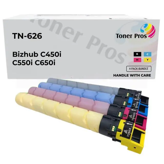 Main image of Replacement Toner Cartridge Compattible for Konica Minolta TN-626 (TN626K, TN626C, TN626M, TN626Y) High Yield 4-Color Pack for Bizhub C450i, C550i, C650i Printers 28,000 Pages Each
