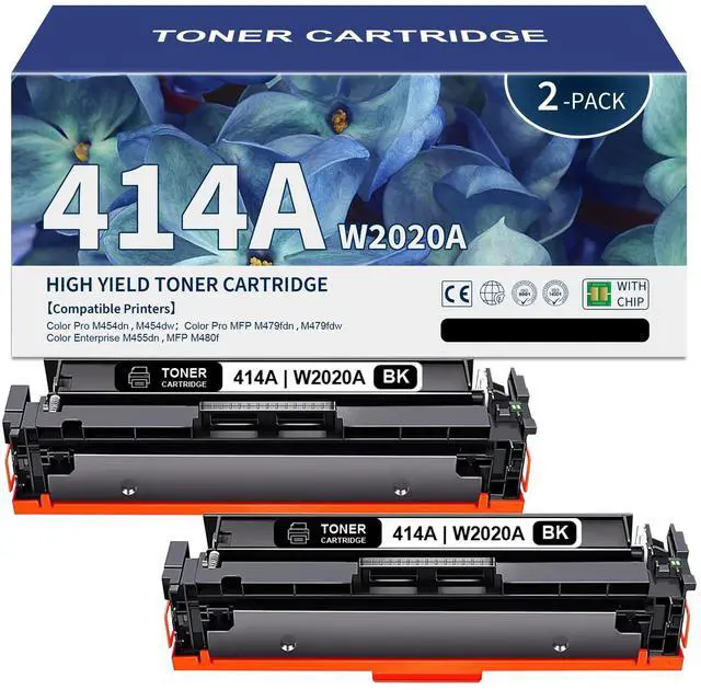 Main image of 414A Black Toner Cartridge Replacement for HP 414A W2020A Toner Works with Color Pro M454dn M454dw M455dn, Pro MFP M479fdn M479fdw M480f Printer Toner (2 Black)