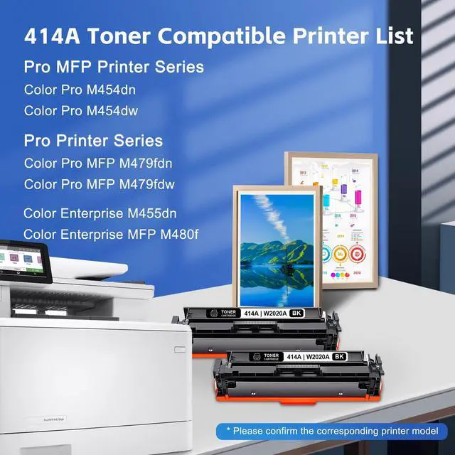 Alt view image 2 of 7 - 414A Black Toner Cartridge Replacement for HP 414A W2020A Toner Works with Color Pro M454dn M454dw M455dn, Pro MFP M479fdn M479fdw M480f Printer Toner (2 Black)