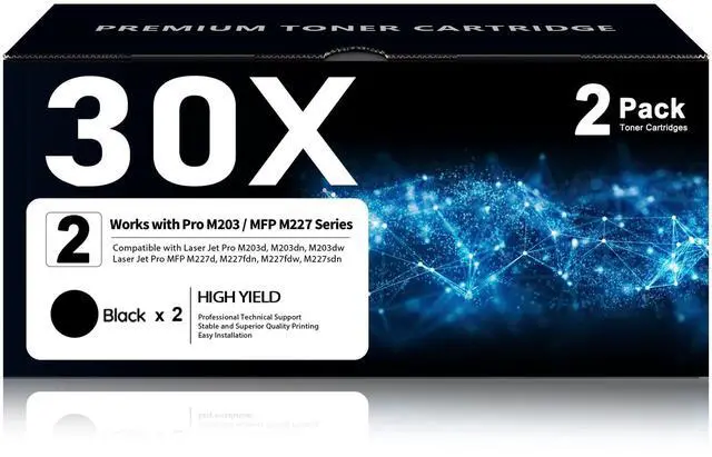 Main image of 30X Toner Cartridge Black with Chip, Compatible with HP 30X CF230X, 30A CF230A for Laser Jet Pro M203dw M203dn M203d MFP M227fdw M227fdn M227sdn M227d Printers (Black, 2 Pack)
