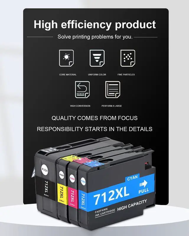 Alt view image 5 of 6 - 712XL 712 Ink Cartridge Bundle 4 Pack (80ML/Black, 29ML/Cyan Magenta Yellow): 712 High Capacity Ink Cartridges Replacement for HP DesignJet T650 T630 T230 T210 Printers