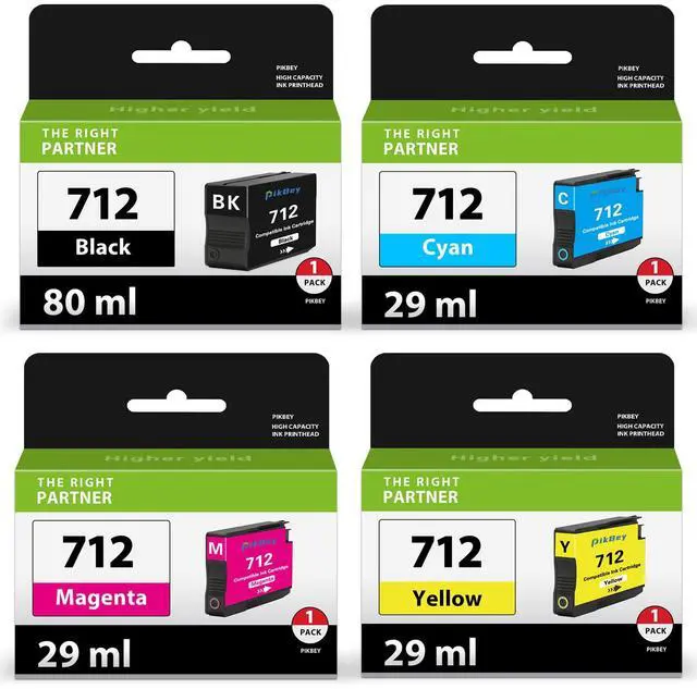 Main image of 712 Ink Cartridges Combo Pack (4-Pack, 80-ml Black, 29-ml Cyan/Magenta/Yellow) Compatible 712 Ink Cartridges Replacement for HP 712 DesignJet T230 T650 T630 T210 Studio Plotter Printers
