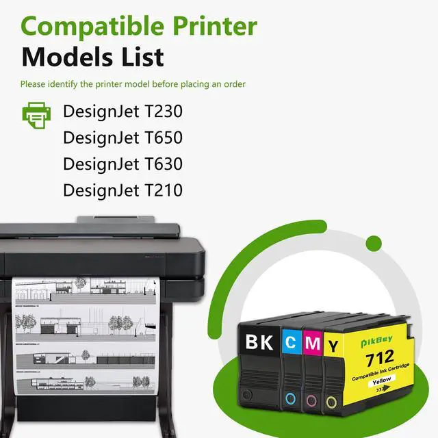 Alt view image 2 of 6 - 712 Ink Cartridges Combo Pack (4-Pack, 80-ml Black, 29-ml Cyan/Magenta/Yellow) Compatible 712 Ink Cartridges Replacement for HP 712 DesignJet T230 T650 T630 T210 Studio Plotter Printers