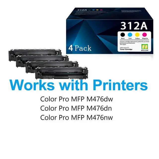 Alt view image 2 of 6 - 312A Toner Cartridge (with Chip) Replacement for HP 312A CF380A CF381A CF382A CF383A Work with Color Pro MFP M476 Series (1B/1C/1Y/1M, 4-Pack)