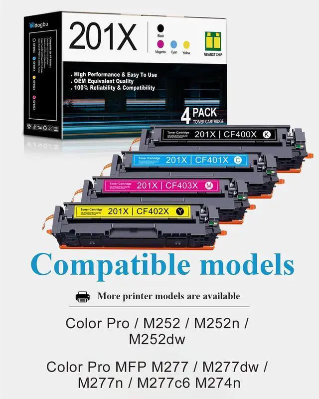 Alt view image 2 of 6 - 201X High Yield Toner Cartridge Compatible 4 Pack 201X 201A Toner Cartridges Replacement for HP Color Pro M252 M252n M252dw MFP M277 M277dw M277n M277c6 M274n Printers (BK/C/M/Y)