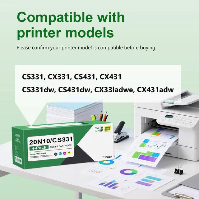 Alt view image 2 of 7 - 20N10 CS331 CX331 Toner Cartridge Compatible with Lexmark 20N10K0 20N10C0 20N10M0 20N10Y0 (4-Pack with Chip),Works with CS331, CS431, CX331, CX431, CS331dw, CS431dw, CX331adwe, CX431adw Printer